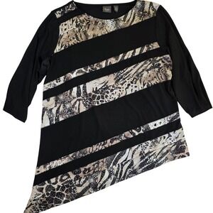 CHICO'S Travelers Size‎ 3 XL Black Animal Print Sequin Asymmetrical Tunic